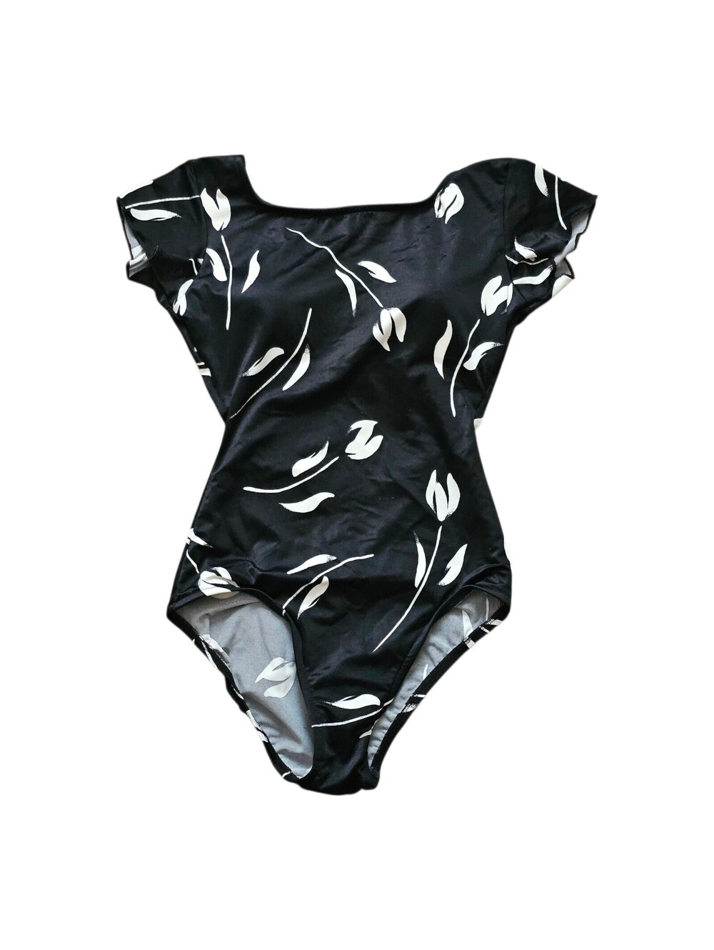 Amoena 1pc Swimsuit Blk White Floral Print Built in Bra Size 8